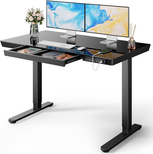 48" Glass Electric Standing Desk with USB-1
