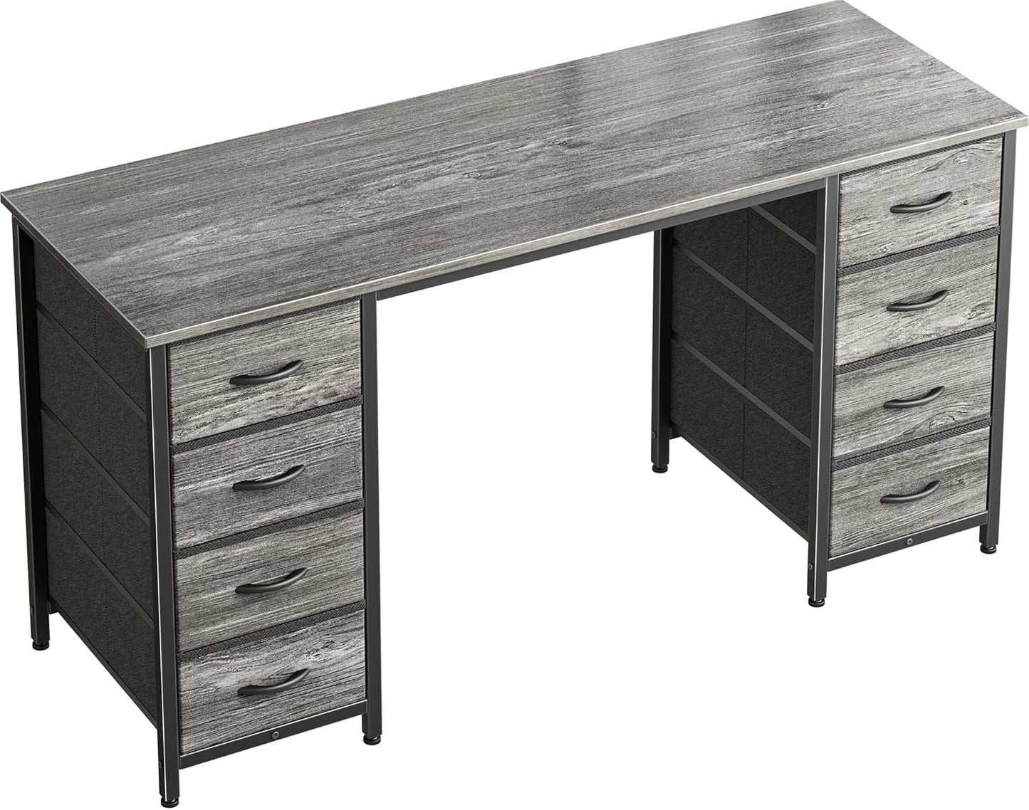 47 Inch Computer Desk with 8 Drawers, Office Desk Work Desk for Home Office, Study, Gaming Desk with Fabric Drawers, Large Storage, Grey-0