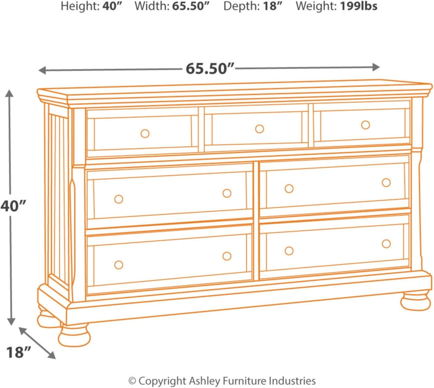 Flynnter Traditional 7 Drawer Dresser with Dovetial Construction, Tobacco Brown-2