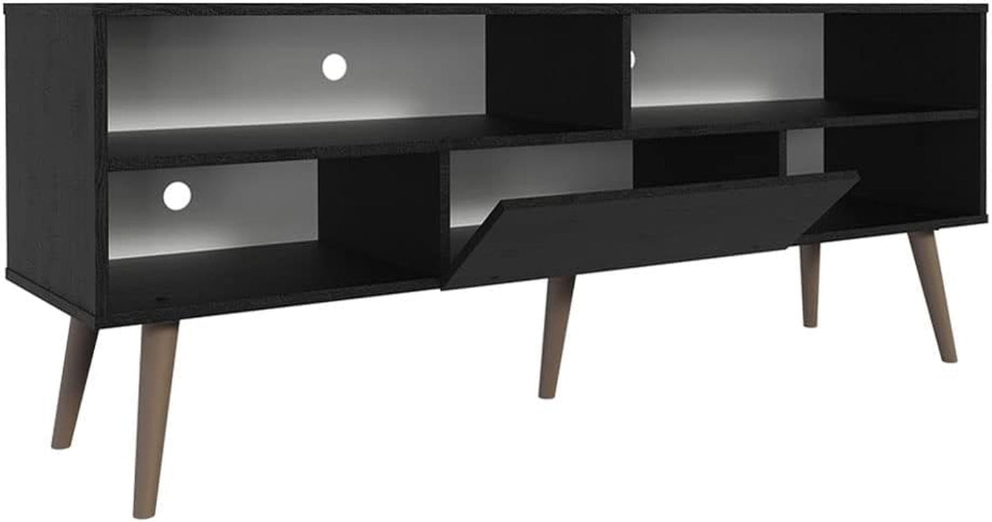 Modern TV Stand with 1 Door and 4 Shelves with Cable Management for 55, 65 Inch Media Storage Media Console Living Room and Bedroom Entertainment Center Wooden Television Cabinet - Black-4