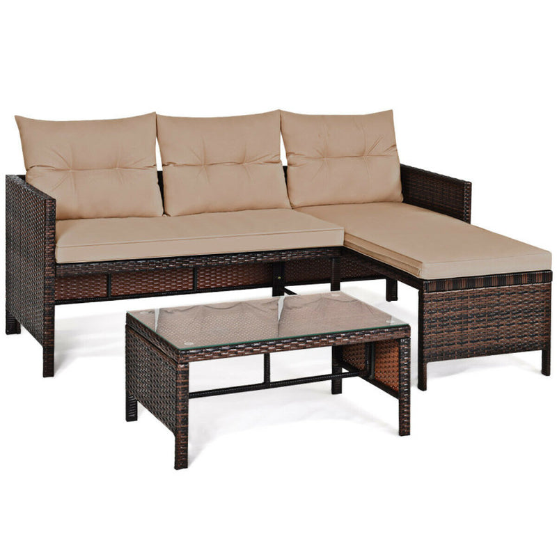 3 Pieces Outdoor Patio Corner Rattan Sofa Set-1