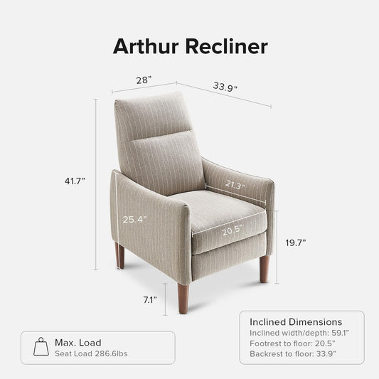 Arthur Recliner Chair with 3 Positions, Accent Chair, Mid Century Modern Reading Chair, High Back Padded Support Comfy Sleeper Armchair (Jacquard Taupe Stripe)-1