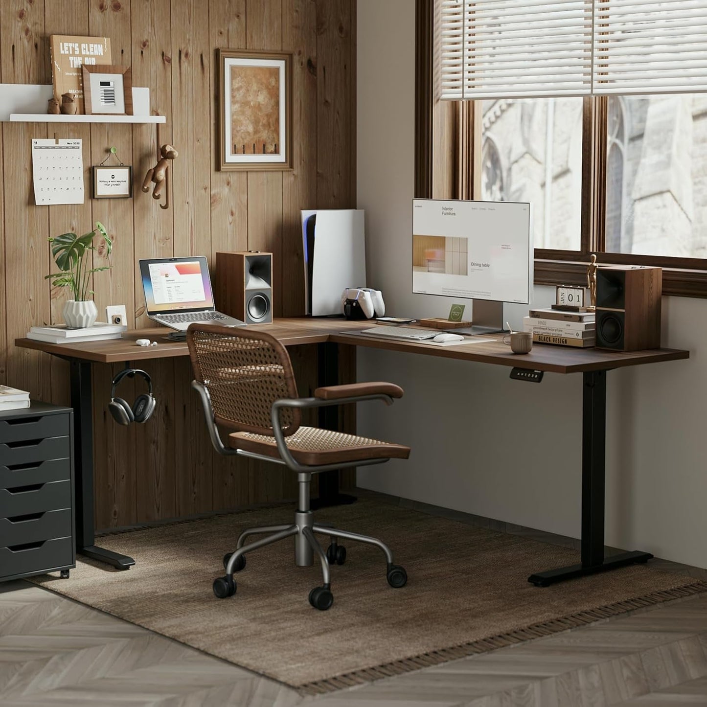 L Shaped Standing Desk Adjustable Height, Electric Corner Standing Desk, 63 X 55 Inch Sit Stand Computer Table with Splice Board, Dark Wlalnut-3