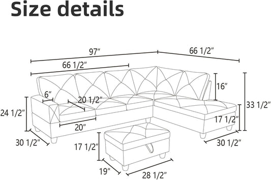 L Shaped Sectional Couch Sofa, Modern Couches for Living Room, Comfy 4 Seat Modular Sectional Sofa with Ottoman Storage for Bedroom Apartment, Brown-1