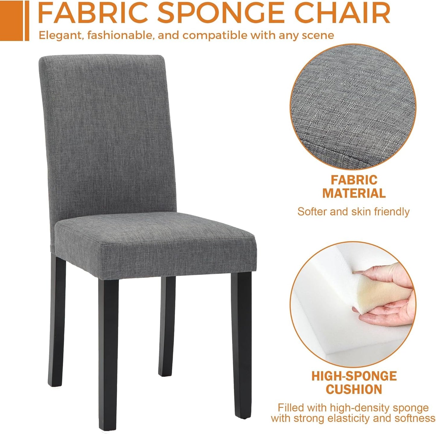 Set of 2 Modern Fabric Upholstered Dining Chairs Elegant Design Dining Room Chairs (Gray Set of 2)-4