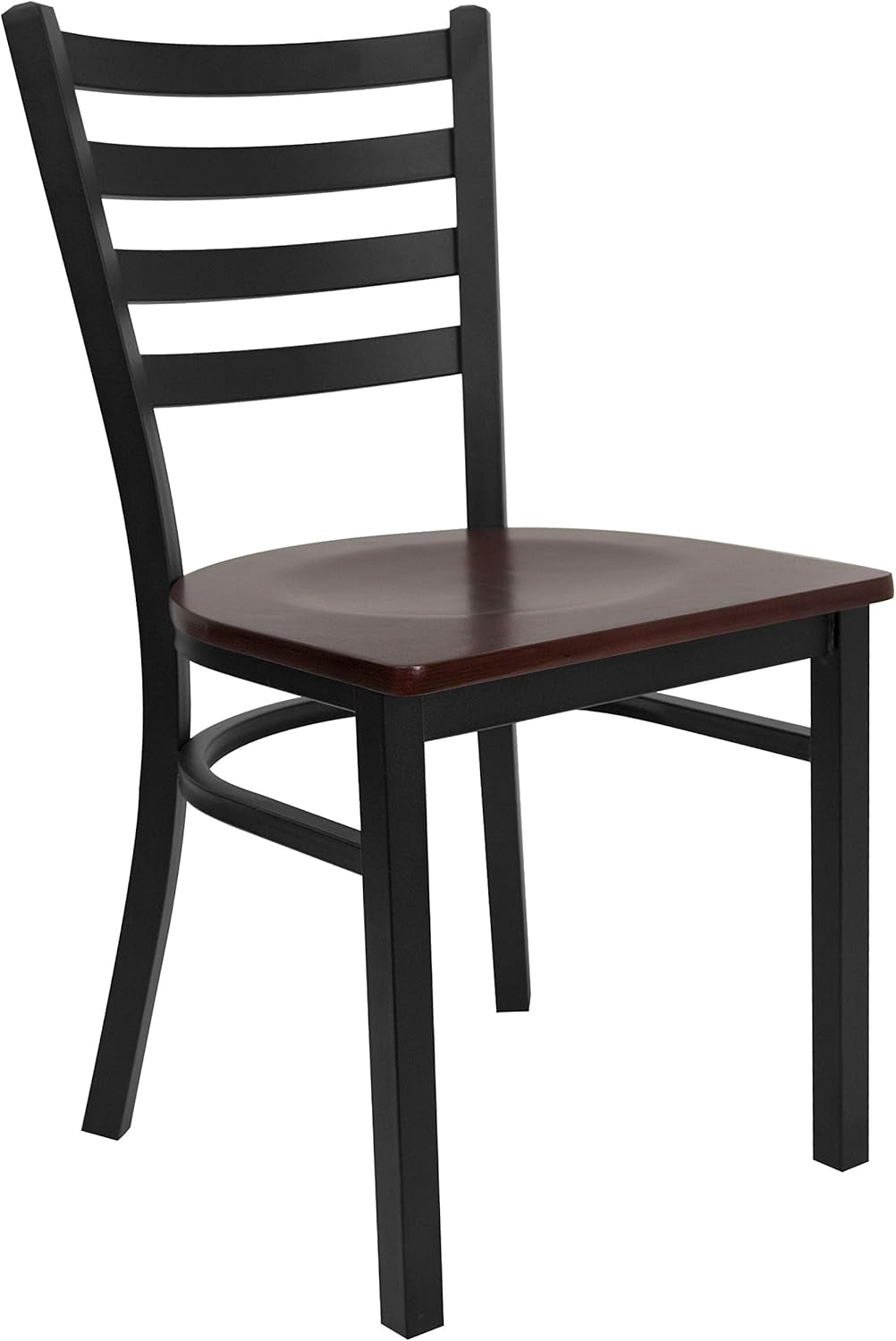 2 Pack HERCULES Series Black Ladder Back Metal Restaurant Chair - Mahogany Wood Seat-4