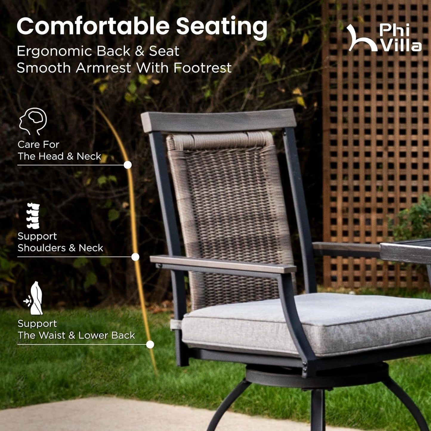 7PCS Patio Bar Set, Outdoor Swivel Bar Chairs with Rattan Backrest & Cushion,Large Patio Bar Table for 6,Patio High Furniture for Garden,Lawn-1