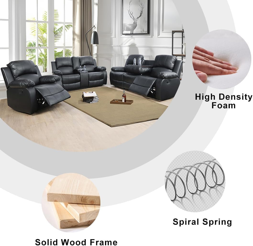 Bonded Leather Reclining Sofa Set with Cup Holders and Storage Console-4