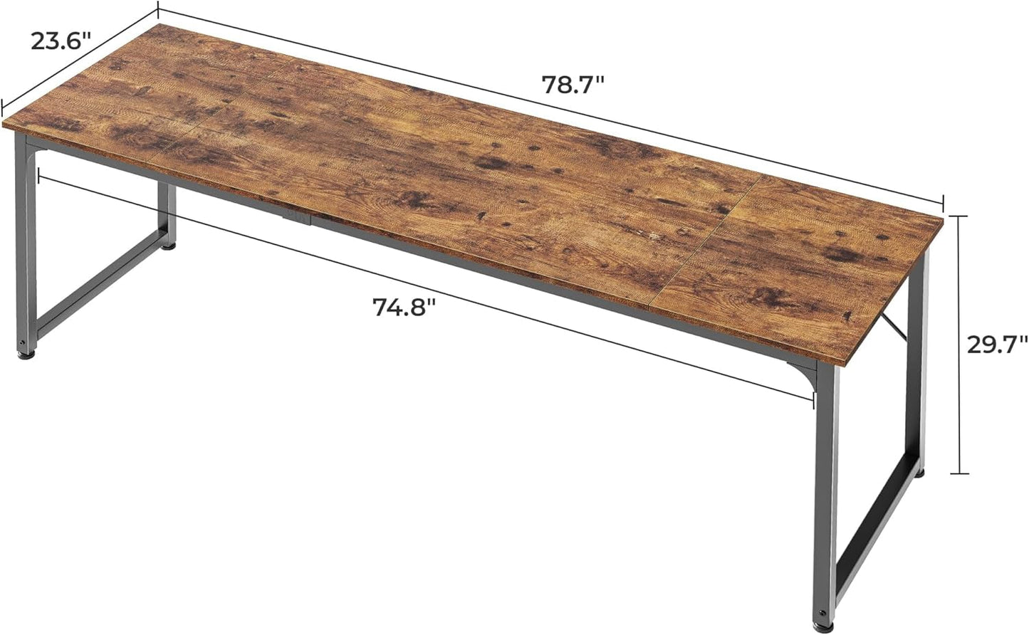 Computer Desk, 80 Inch Office Desk, Gaming Desk with Storage, Writing Desk Work Desk for Home Office, Study, Long Simple Desk, Large Legroom, Metal Frame, Rustic Brown-2