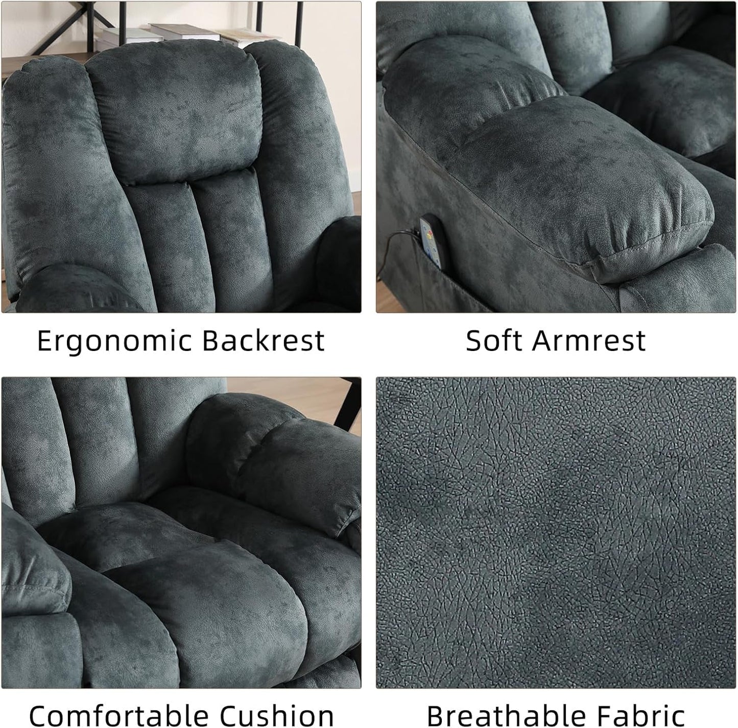 Reclining Living Room Set, Soft Fabric Manual 2 Piece Recliner Sofa Set, Included Recliner Chair with Massage and Heat and Loveseat Daul Recliner, Green Grey(Recliner+Loveseat)-2