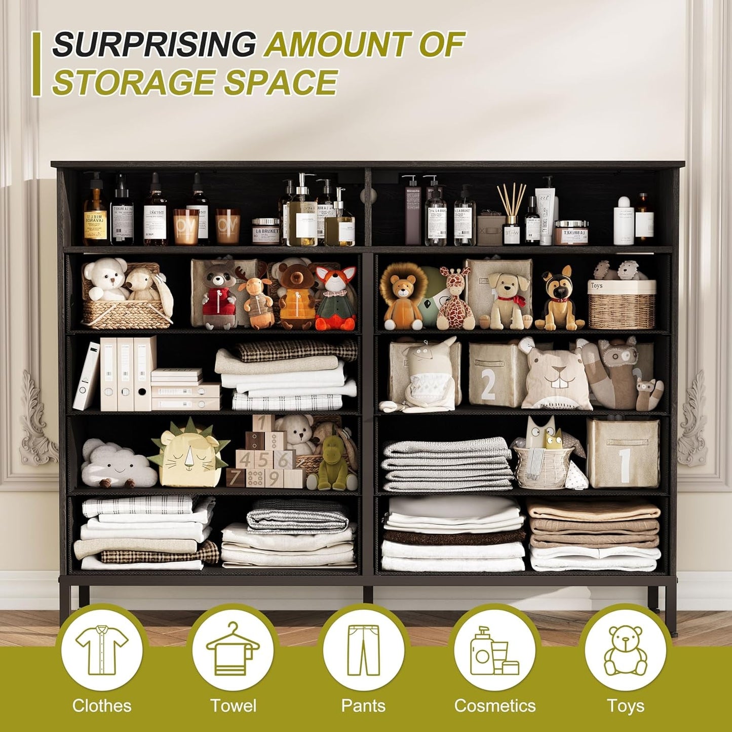 LED Dresser with 8 Fabric Drawers and Charging-4