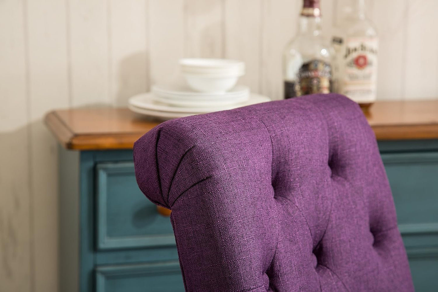 Habit Solid Wood Tufted Parsons Purple Dining Chair, Set of 2-4