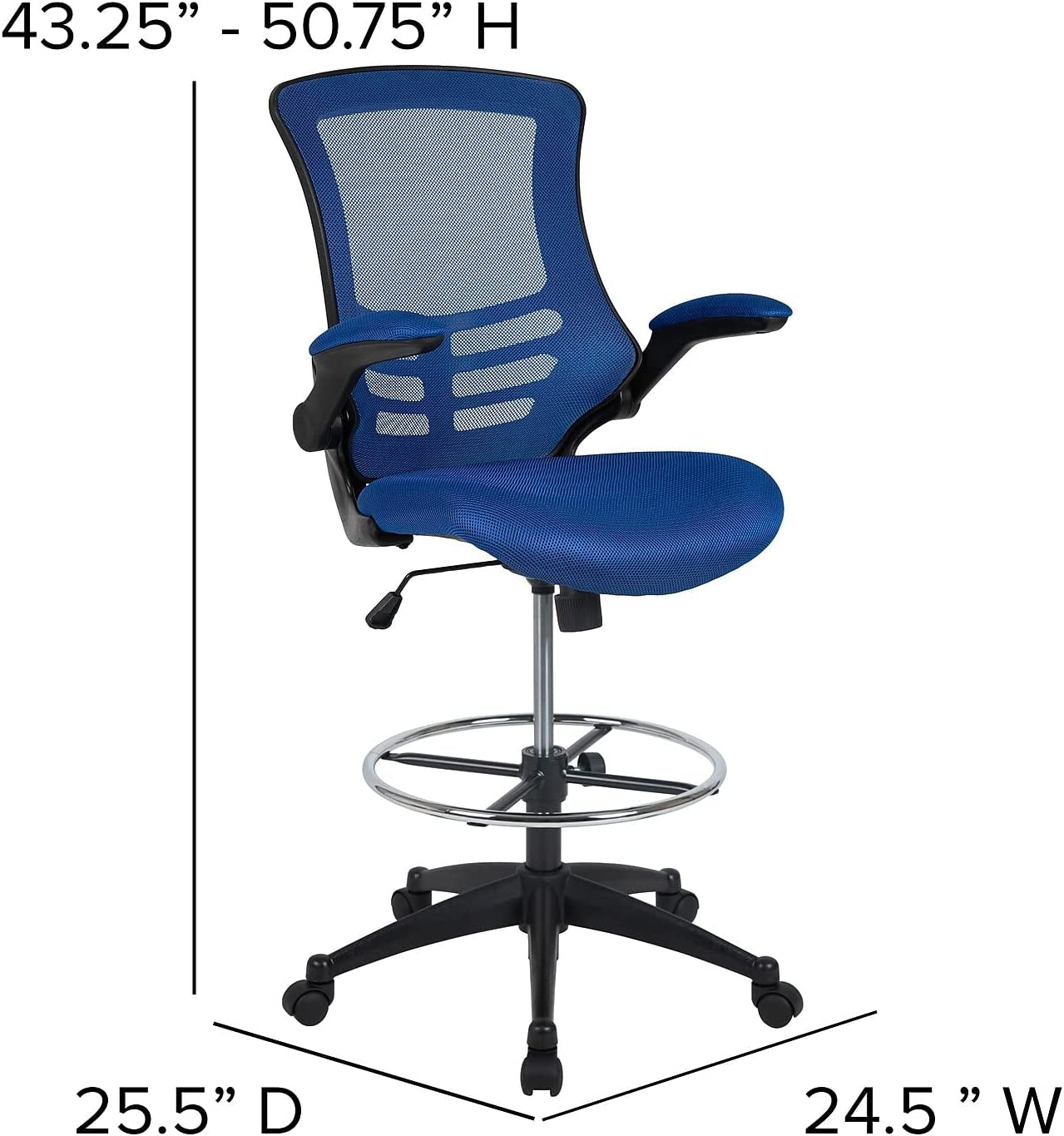 Blue Mesh Drafting Chair with Adjustable Footrest-2