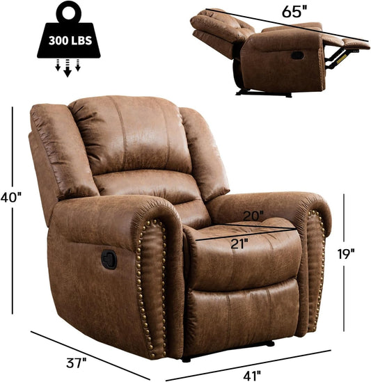 Leather Recliner Chair Set of 2, Classic and Traditional Manual Recliner Chair with Comfortable Arms and Back,Manual Single Recliner Sofa for Living Room, Nut Brown-1