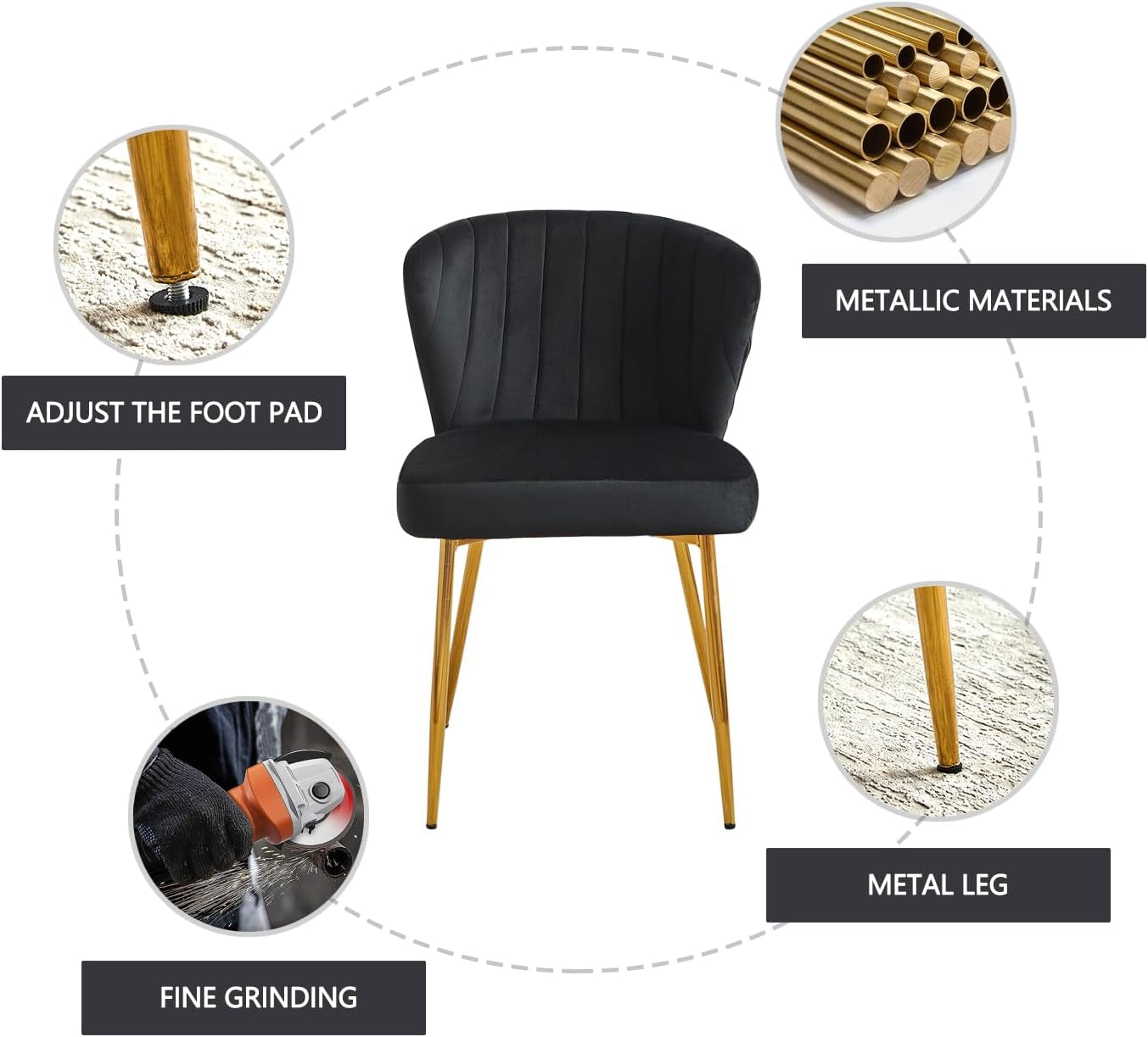 Black Velvet Dining Chairs Set of 4, Modern Dining Chairs with Golden Metal Legs, Tufted Upholstered Dining Chairs for Dining Room/Kitchen/Vanity-4