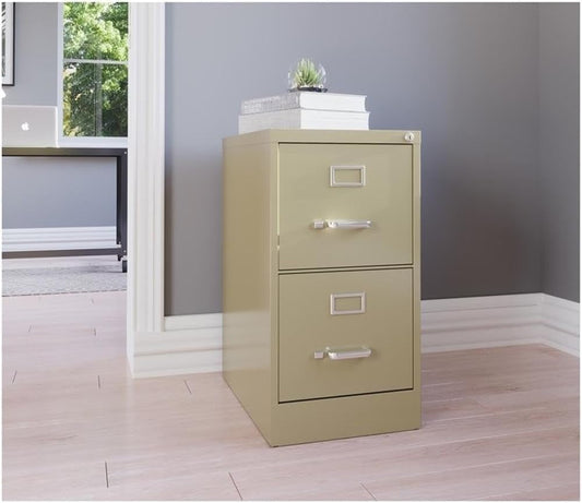 2 Drawers 28.38" Vertical Beige Metal Filing Cabinet Lockable Pre-Assembled Stationary Letter Size for Home, Office-1