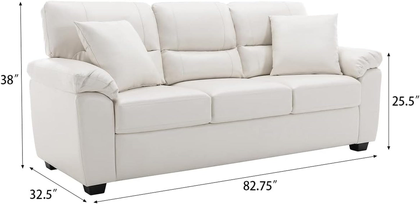 White Leather Sofa and Loveseat Chair Set, Modern Luxury and Comfy Furniture Sleeper Couches for Living Room, Apartment, Office, Lounge Room-4