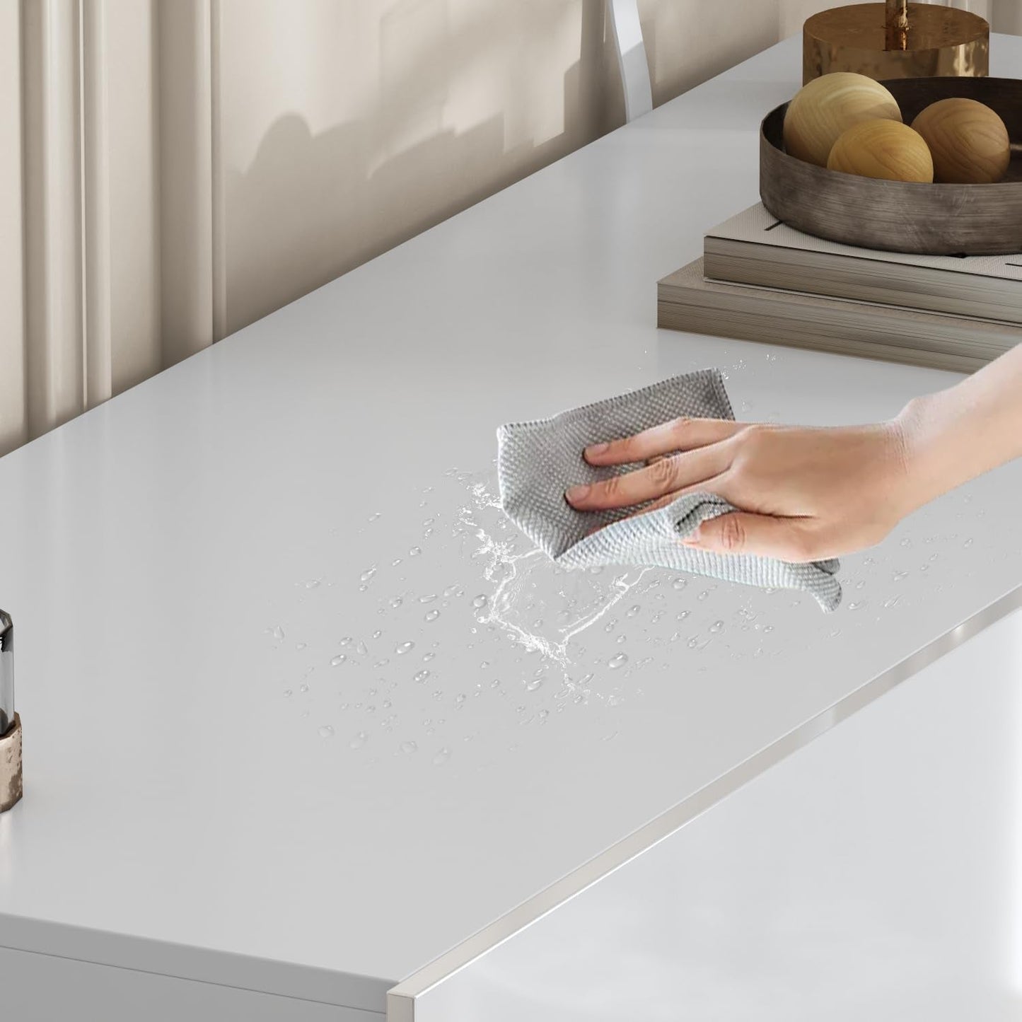 White Drawer Dresser for Bedroom, Modern High Gloss Dresser with 6 Drawers, Double Dresser Storage Chest of Drawer with Asymmetrical Design for Bedroom, Living Room, Entryway-4