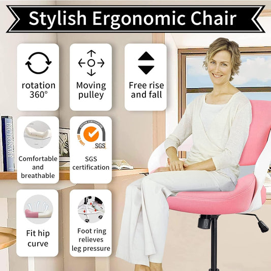 Ergonomic Drafting Chair,Standing Computer Desk Chair,Foot Ring,Lumbar Support,Swivel Task Chair-Pink-1