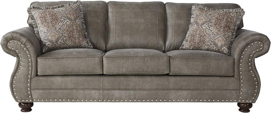 Leinster Faux Leather Upholstered Nailhead 3-Piece Livingroom Set, Sofa, Loveseat, and Chair Set in Stone Gray-1