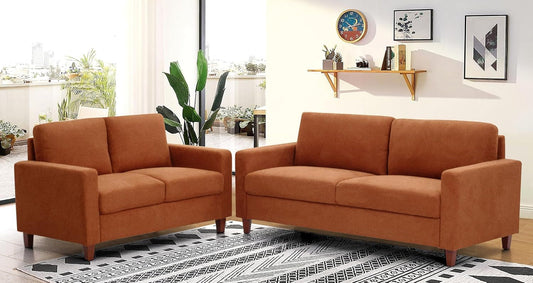 Miles 2 Piece Couch and Loveseat Sets with Reversible Back Pillows, Mid Century Modern Sofa for Small Spaces, Living Rooms, And, Apartments, Orange-1
