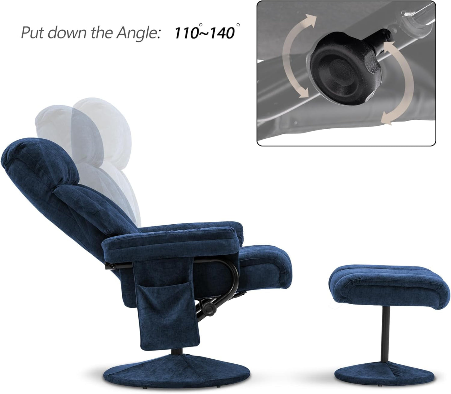 Swivel Recliner with Ottoman, TV Chair with Vibration Massage, Ideal for RV Small Space, Living Room & Bedroom 4539 4828 (Textile, Blue)-4