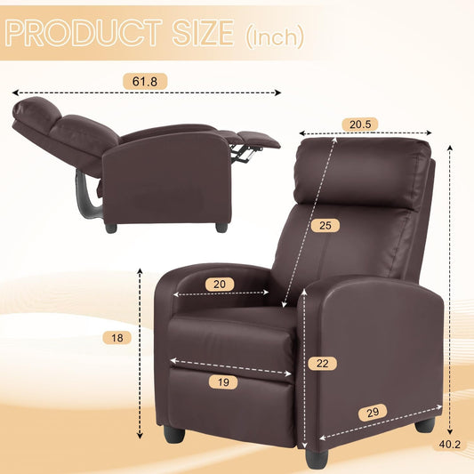 Recliner Chair Breathable Padded PU Leather Massage Single Sofa Recliners for Small Recliner Chair with Footrest Home Theater Seating for Bedroom Living Room,Brown-1