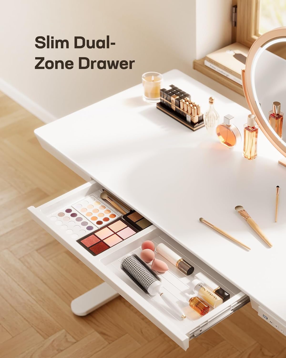 Standing Desk with Drawer, 48 X 24 Inch Whole Piece Tabletop Electric Standing Desk, Height Adjustable Desk with USB Charging Ports, Sit Stand Desk with Storage for Home & Office White-4