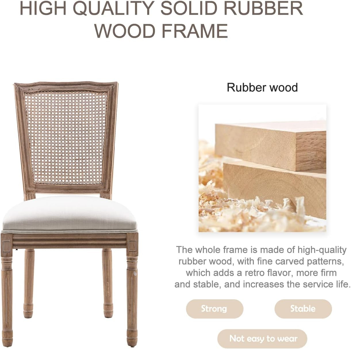 French Dining Chairs Set of 4, Louis Dining Chairs with Square Backrest and Exquisitely Carved Solid Wood Frame for Living Room, Kitchen, Restaurant-4