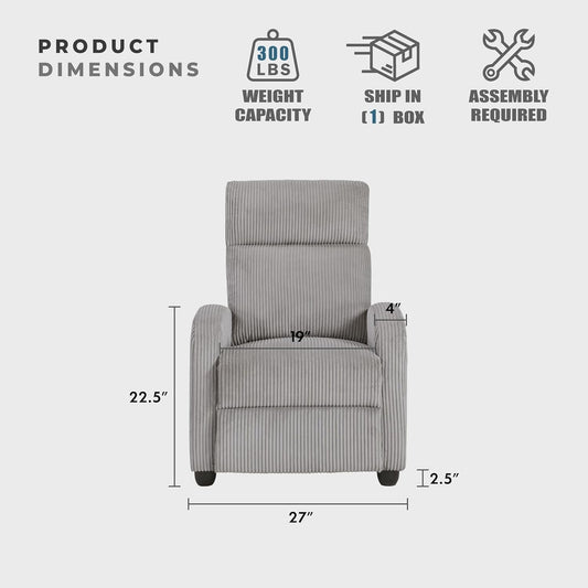 Pushback Recliner Chair Armchair Push Back Recliner, Corduroy Chair with Solid Wood Frame and Metal Seat Base, Single Sofa Accent Chair for Living Room/Office/Apartment, Light Grey-1
