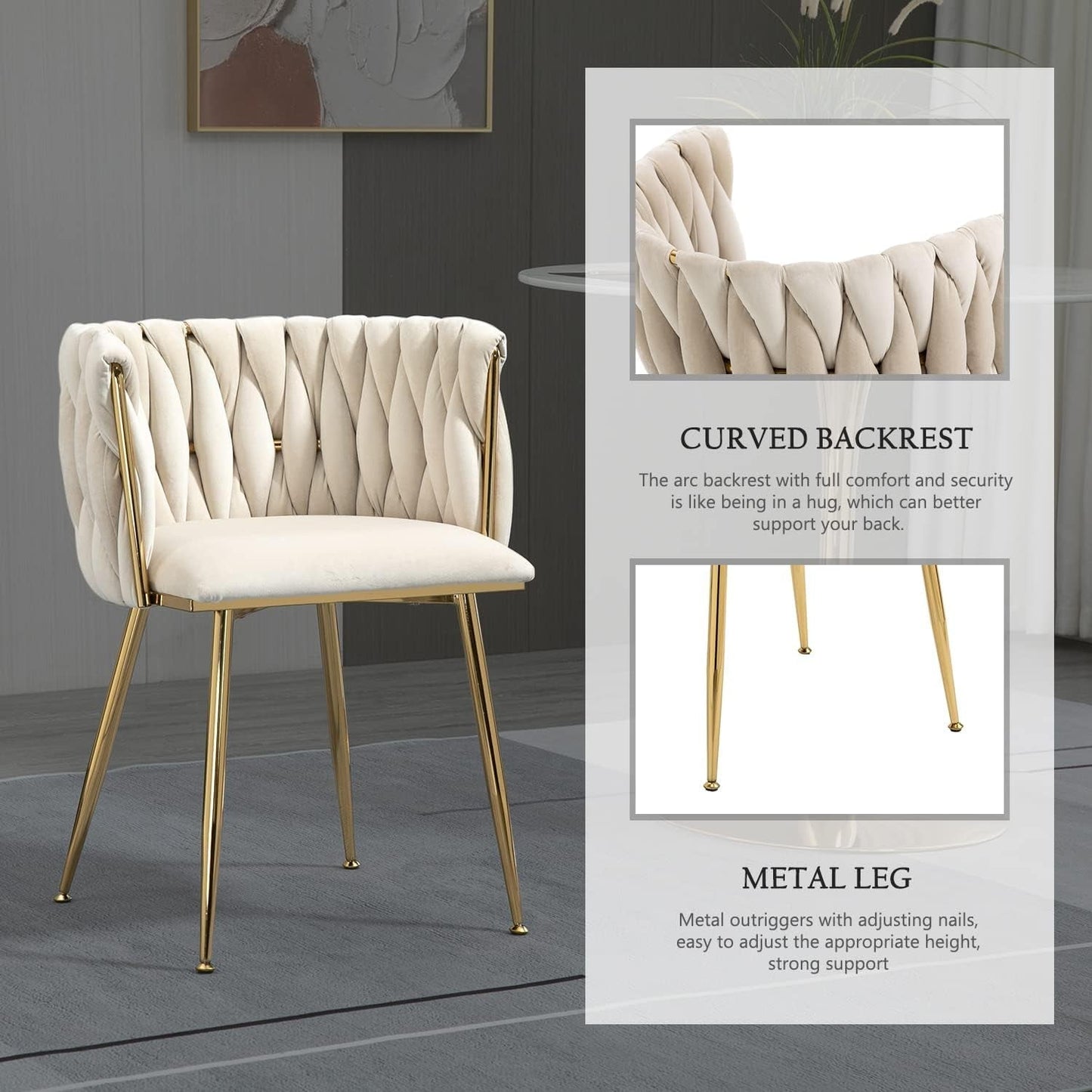 Modern Velvet Dining Chair with Gold Metal Legs, Set of 4 Luxury Tufted Dining Chairs for Living Room, Bedroom, Kitchen-4