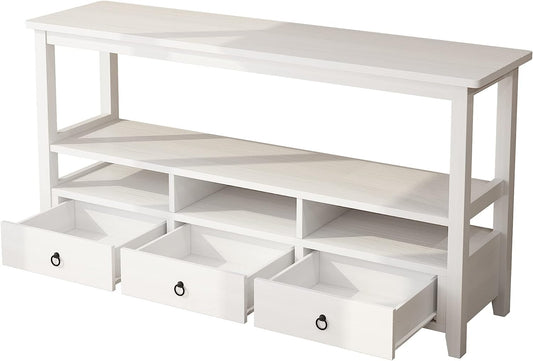Vintage White Console Table with Storage Drawers-1