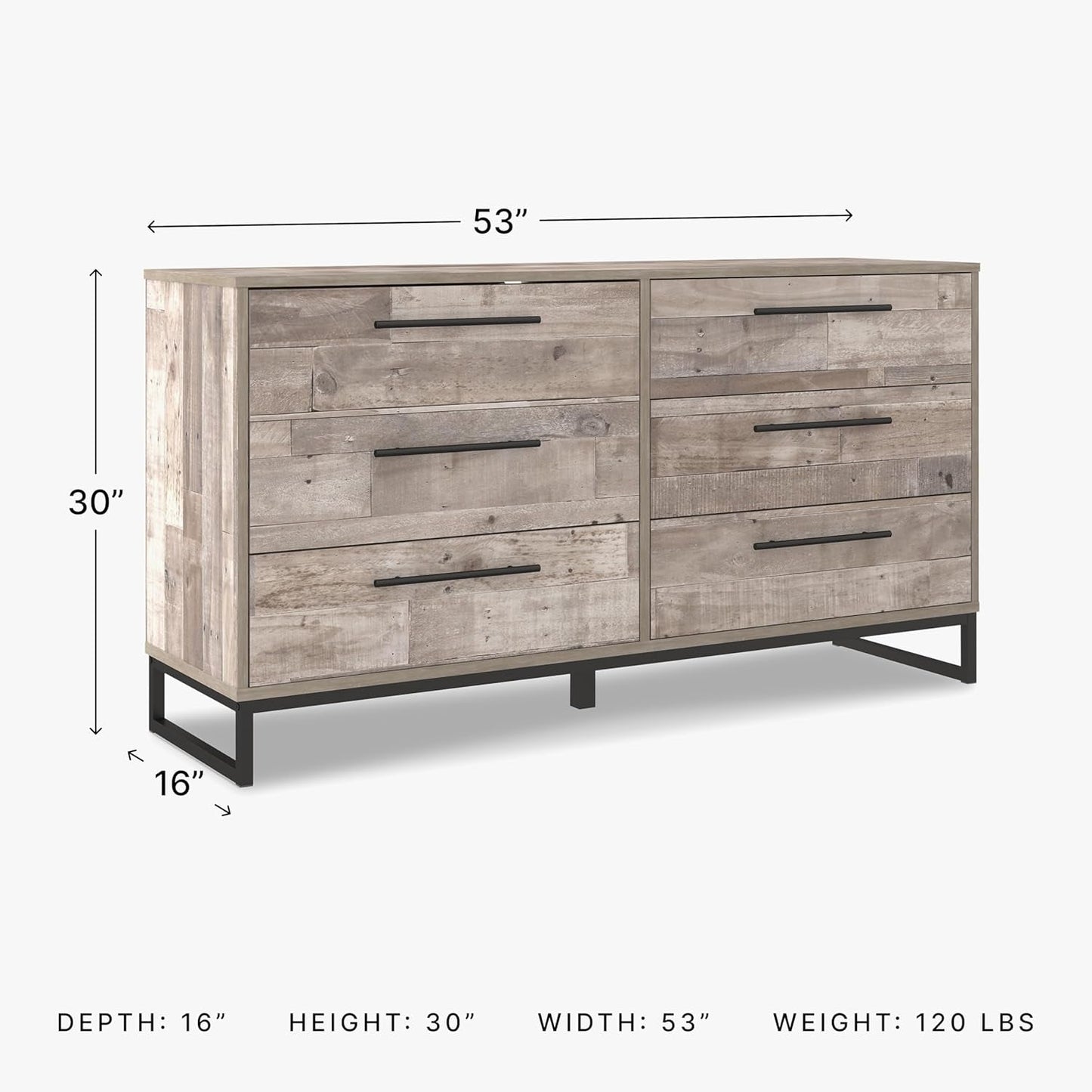 Neilsville Industrial 6 Drawer Dresser, Butcher Block Gray-2