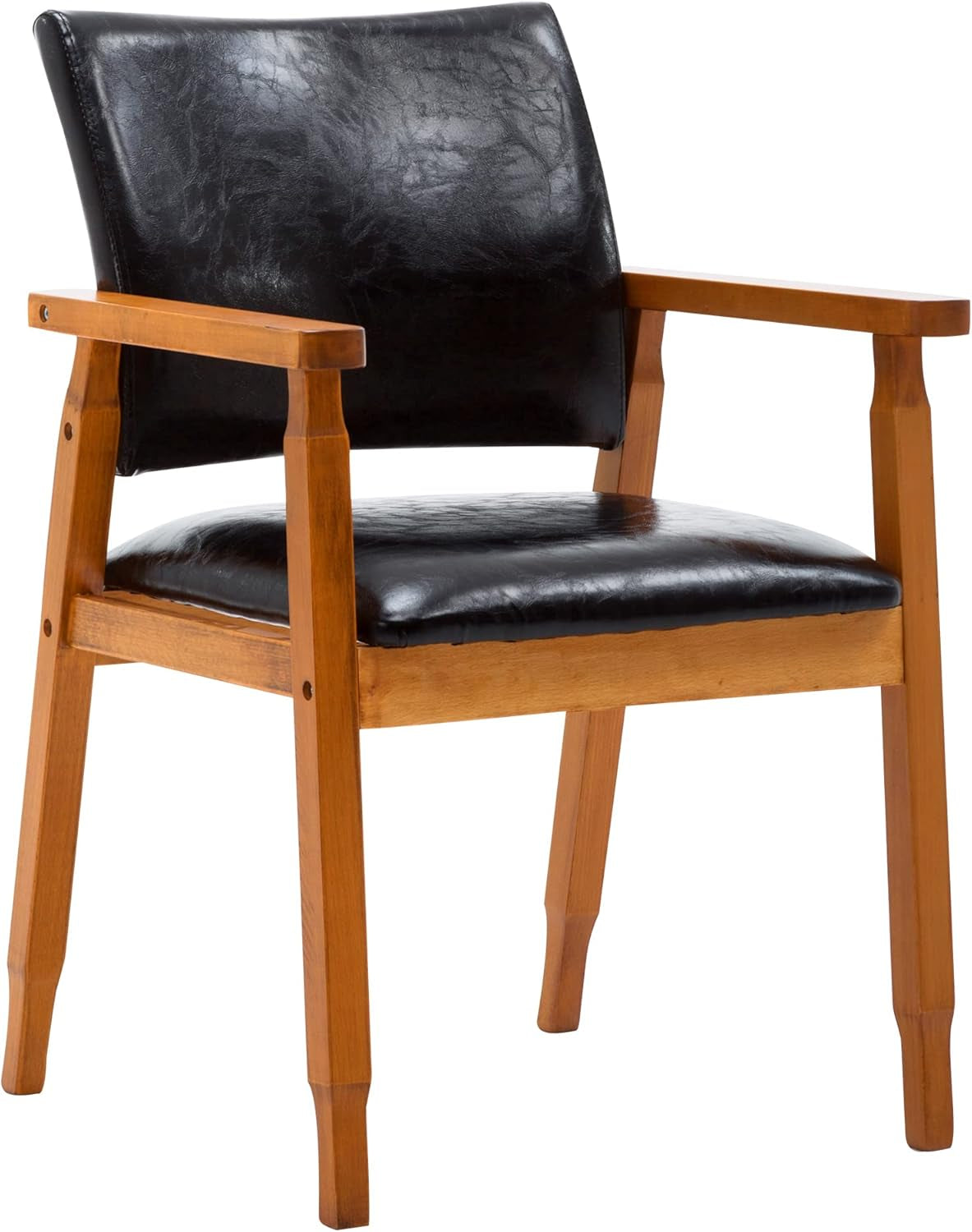 Mid-Century Dining Side Chair with Faux Leather Seat in Black, Arm Chair in Walnut-2
