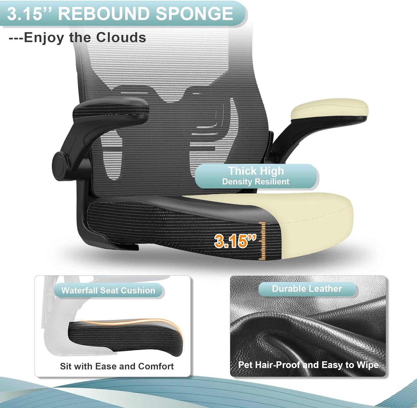 Office Chair, High Back Desk Chair Adjustable Height and Ergonomic Design Home Office Computer Chair Executive Lumbar Support Padded Flip-Up Armrest Swivel Task Chair-4