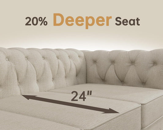 3 Piece Classic Chesterfield 6-Seater Set, Tufted Chair & Loveseat & Sofa Solid Wood Legs Thick Cushion, Pet-Friendly Couch Set Furniture for Living Room Bedroom Apartment, Linen Beige-1