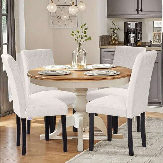 Upholstered Dining Chairs Set of 6, Modern PU Leather Accent Parsons, Solid Wood Legs W/Rubber Footpads, for Living Room Kitchen, Beige-1