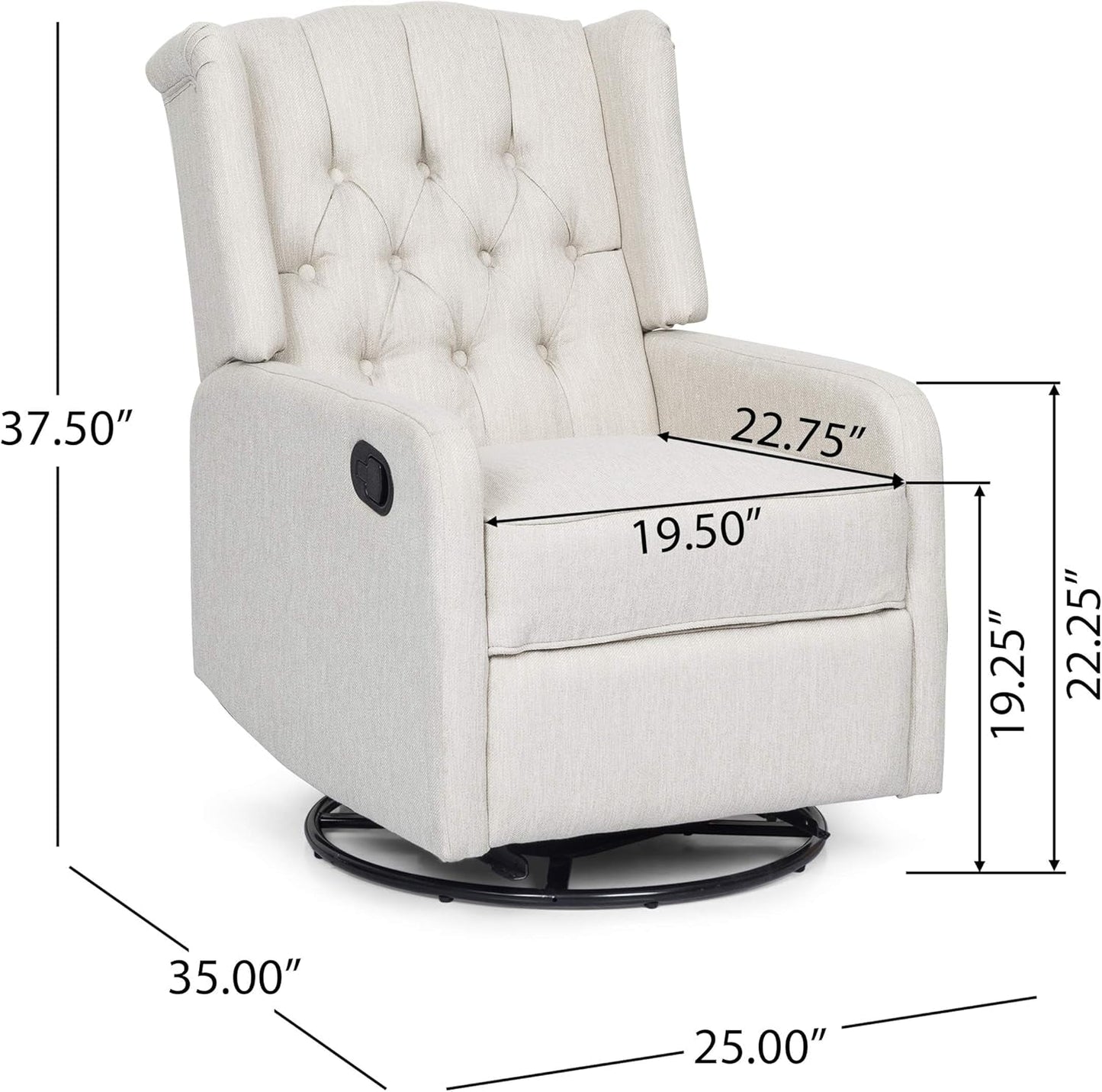 Manual Recliner Chair with Wing Back and Rolled Arms, 360-Degree Swivel Accent Chair for Living Room-2