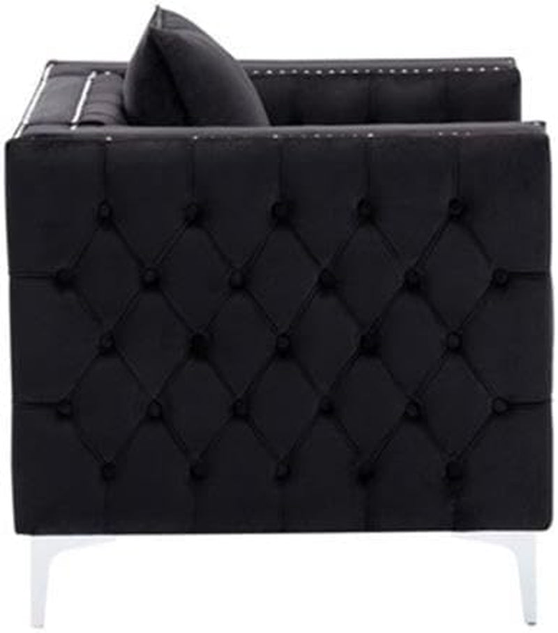 Lorreto Black Velvet Fabric Sofa Loveseat Chair Living Room Set-3