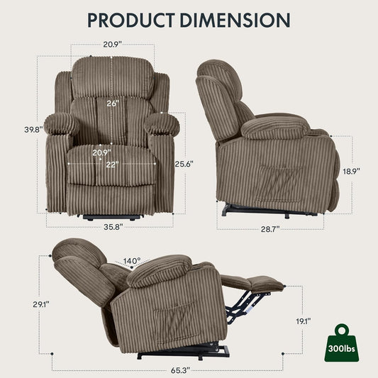 XL31 Power Lift Recliner Chair for Elderly with Massage and Heat, Electric Lift Reclining Chair W/Cup Holders, Side Pockets, Fabric Massage Recliner Sofa for Living Room (Khaki)-1