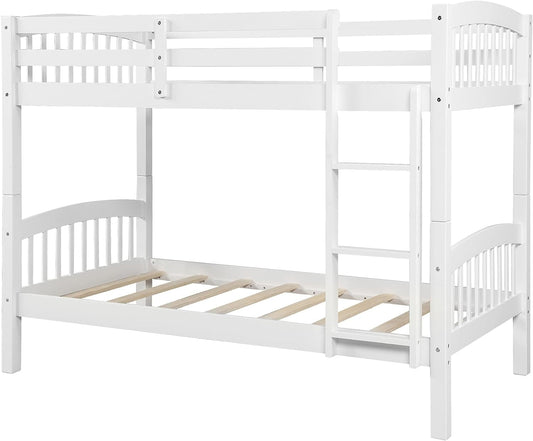Twin over Twin Wood Bunk Bed with Ladder-1