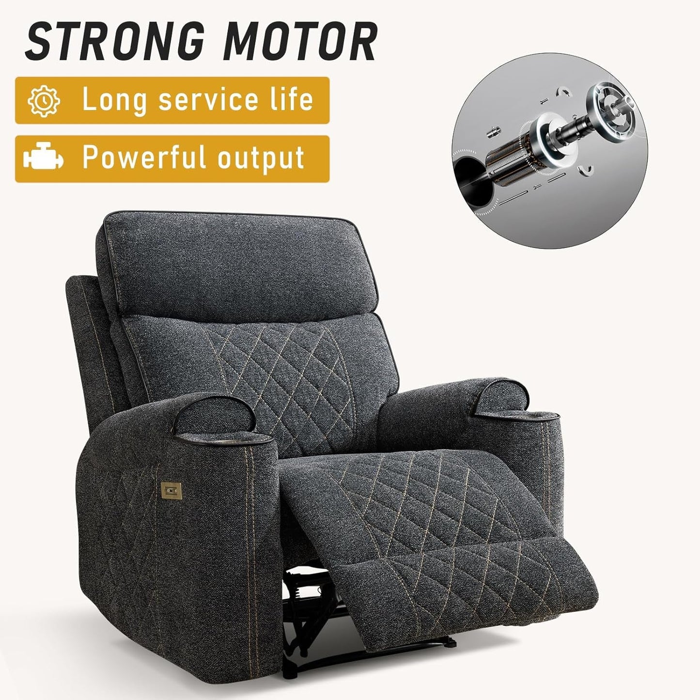 Electric Recliner Chair, Soft Fabric Power Recliners with Metal Cup Holders, Single Overstuffed Heavy Duty Reclining Sofa Chairs for Living Room Bedroom-2