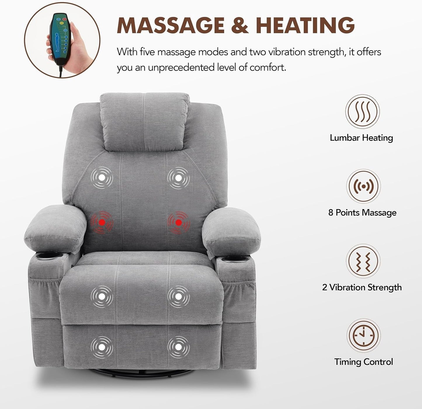Swivel Recliner with Heat and Massage-4