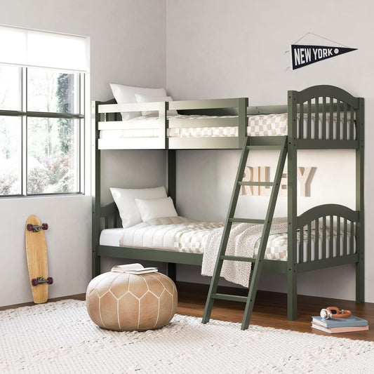 Long Horn Twin-Over-Twin Bunk Bed (Olive) - GREENGUARD Gold Certified, Converts to 2 Individual Twin Beds-1