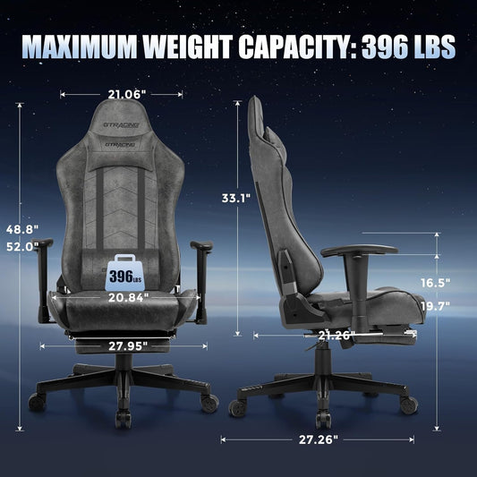 Gaming Chair with Footrest, Racing Style Computer Chair for Adult, Adjustable Reclining Backrest and Lumbar Support, Stylish High Back Chair for Gaming and Office (Dark Grey)-1