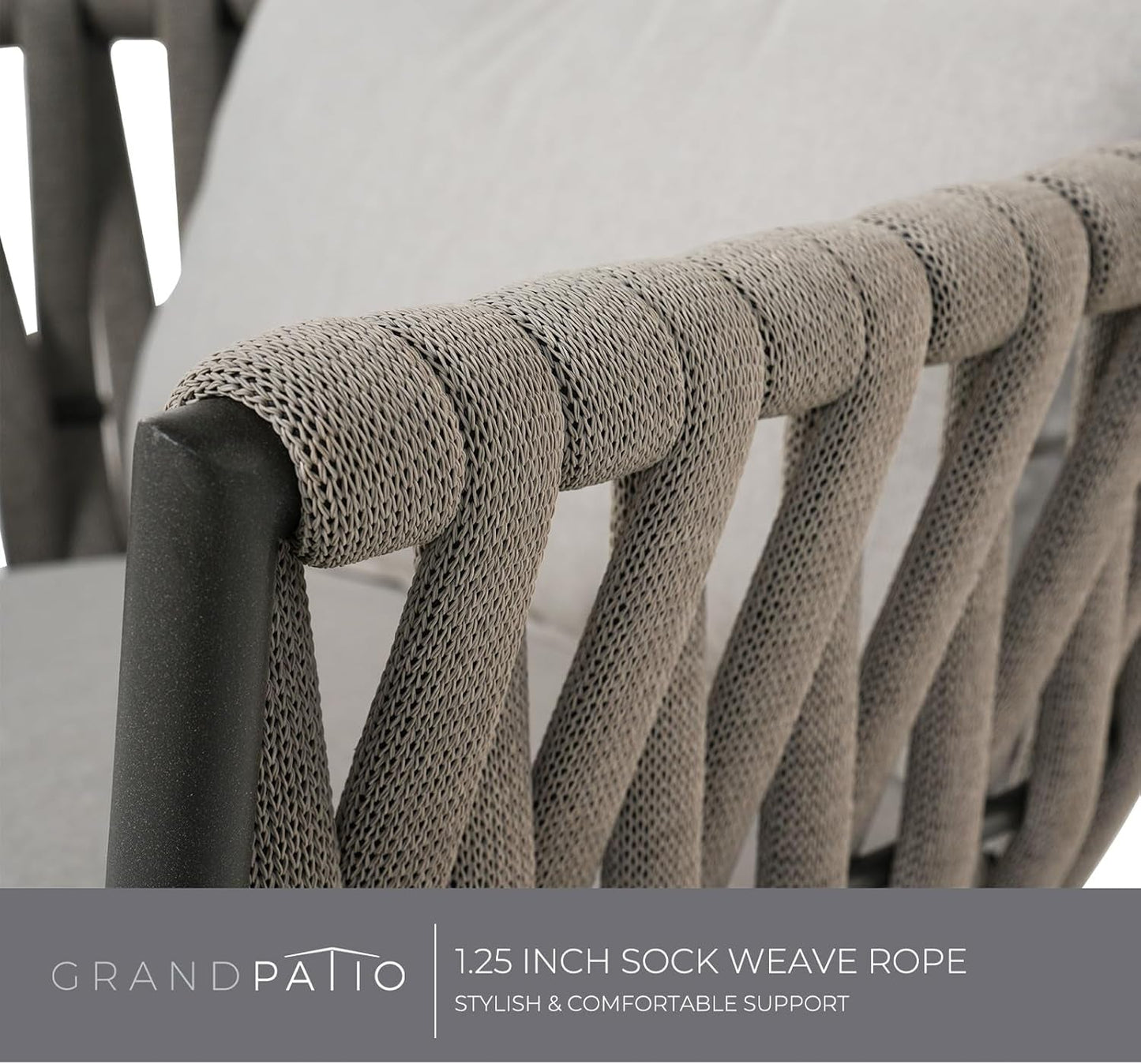 Dining Chair Set of 3, Swivel Rope Armchairs with Cushions and round Side Table with Tile Tabletop, Wicker, Indoor Outdoor Modern Style, Backyard, Balcony, Gray-4