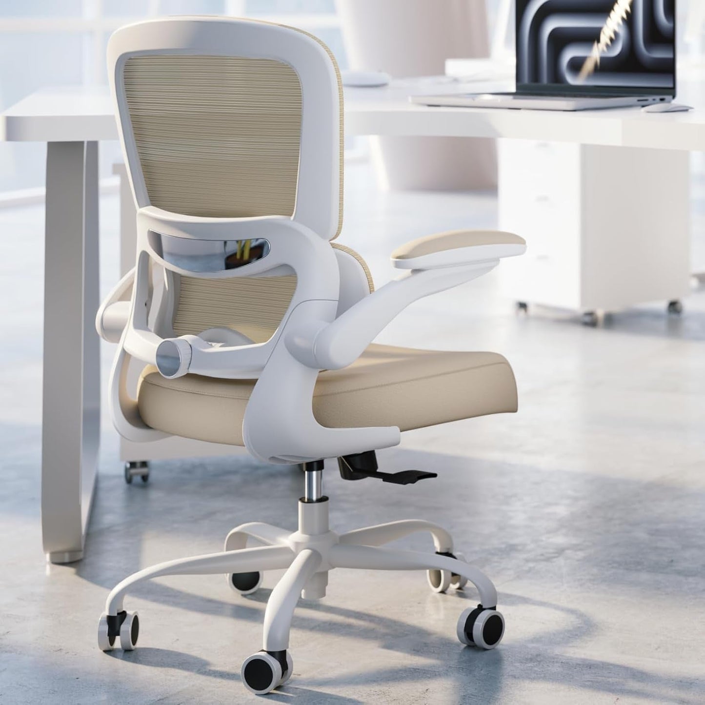 Office Chair Ergonomic Desk Chair, 330 LBS Home Mesh Office Desk Chairs with Wheels, Comfortable Gaming Chair, High Back Office Chair for Long Hours (Beige)-0