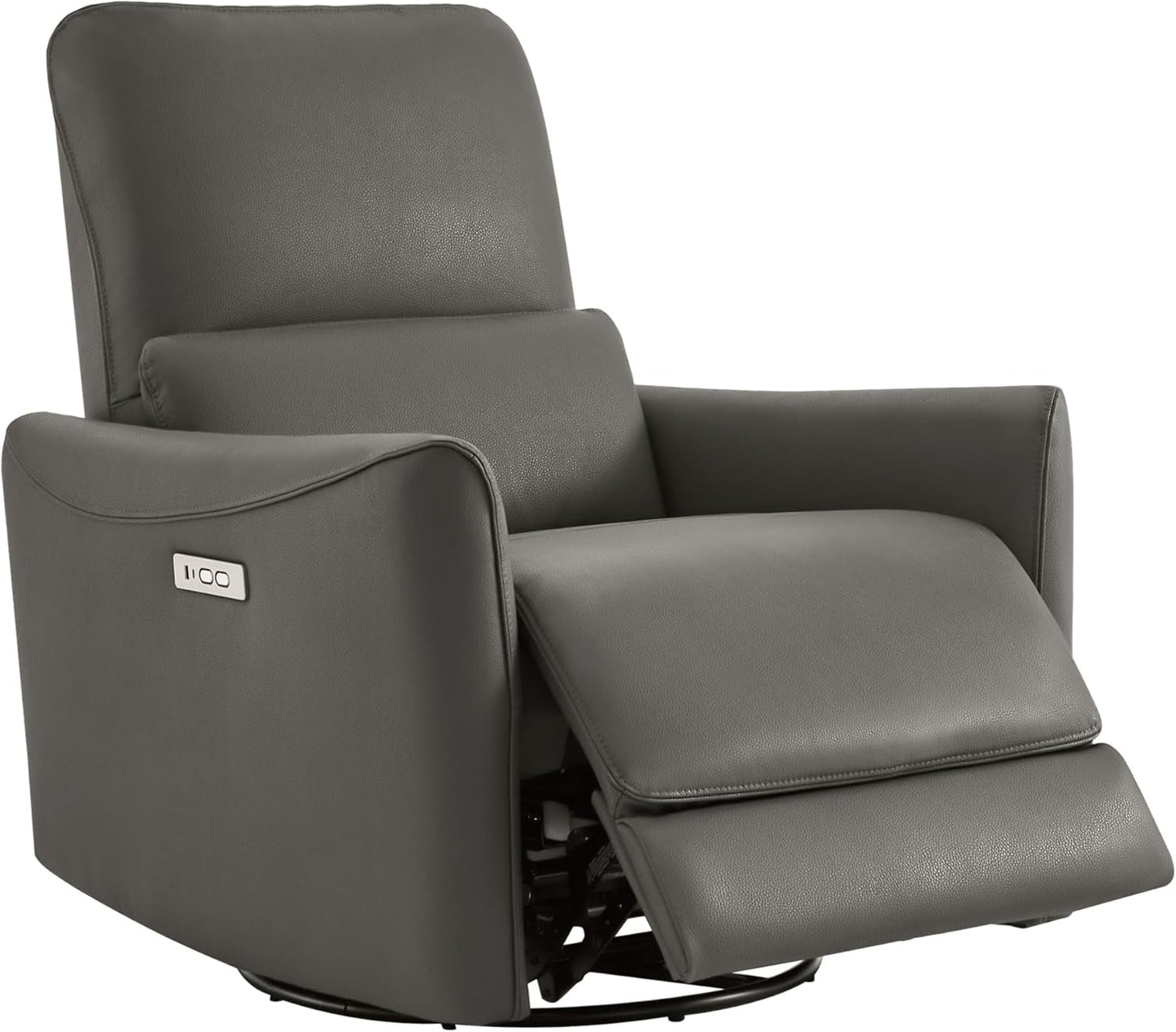 Power Recliner Chair Swivel Glider, FSC Certified Upholstered Faux Leather Living Room Nursery Reclining Sofa Chair with Lumbar Support, Charcoal-0