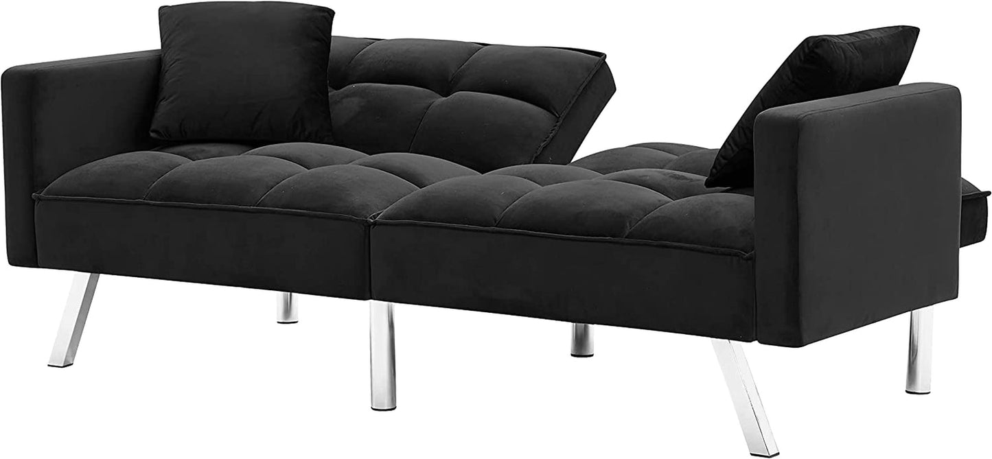 Convertible Velvet Futon Sofa Bed with Pillows-4