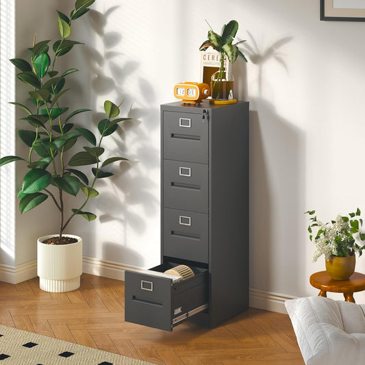 4 Drawer File Cabinet, Metal Vertical Filing Cabinet for Home Office, Locking Steel Easy Assemble 18" D File Cabinet for Legal/Letter/A4/F4 (Black)-1